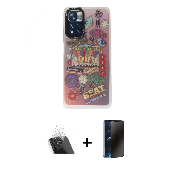 MARSİLYAN™- Redmi Note 11 Pro Kılıf Siluet Çizgi Koleksiyonu - Siyah 3D Antistatik Hayalet Cam Ekran Koruyucu + Kamera Lens Koruma Cam - SF