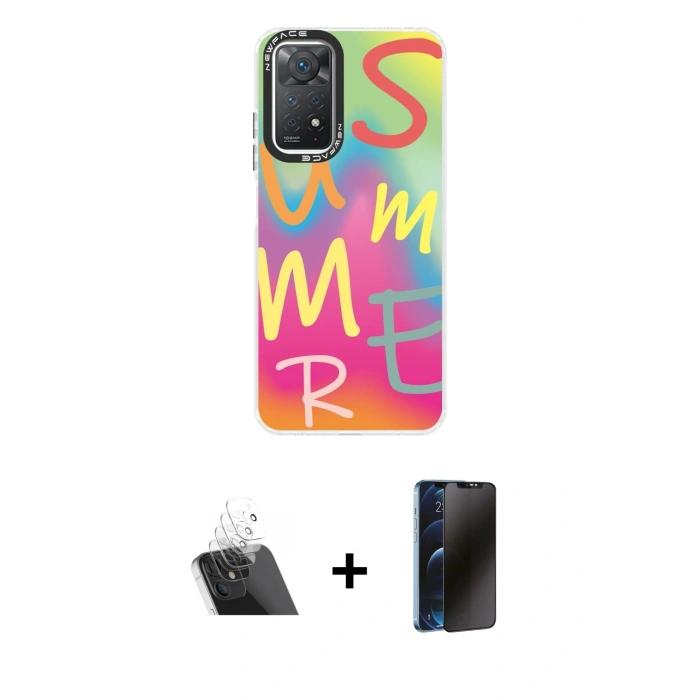 MARSİLYAN™- Redmi Note 11 Pro Kılıf Siluet Çizgi Koleksiyonu - Siyah 3D Antistatik Hayalet Cam Ekran Koruyucu + Kamera Lens Koruma Cam - SF