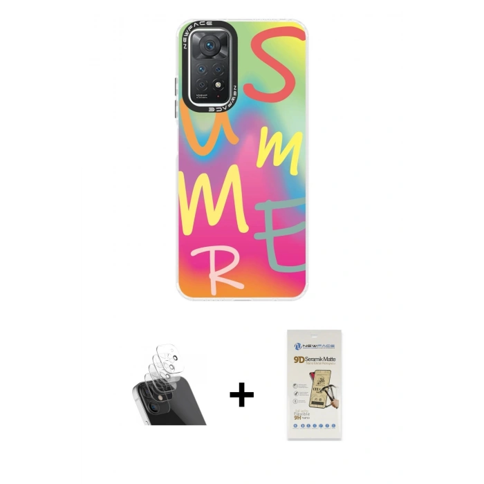 MARSİLYAN™- Redmi Note 11 Pro Kılıf Siluet Çizgi Koleksiyonu - Siyah Mat Seramik Nano Ekran Koruyucu + Kamera Lens Koruma Cam - SF