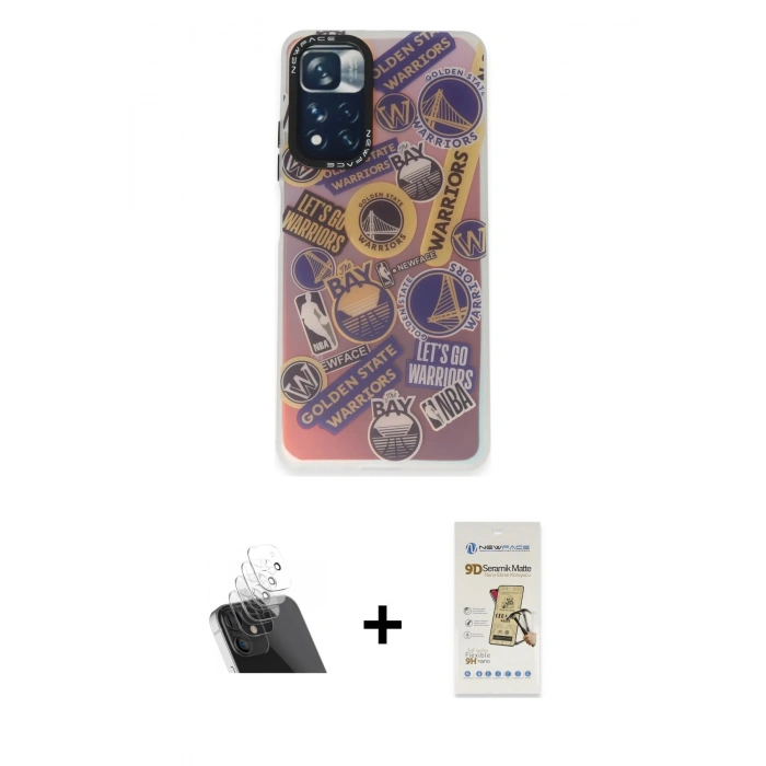 MARSİLYAN™- Redmi Note 11 Pro Kılıf Siluet Çizgi Koleksiyonu - Siyah Mat Seramik Nano Ekran Koruyucu + Kamera Lens Koruma Cam - SF
