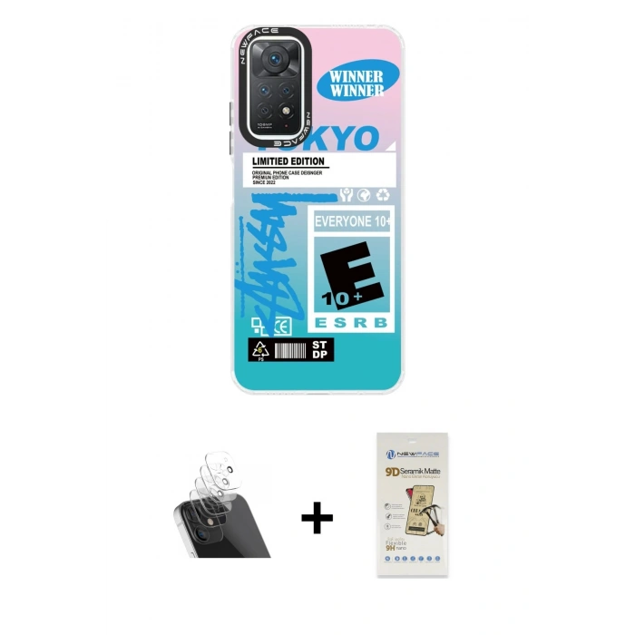 MARSİLYAN™- Redmi Note 11 Pro Kılıf Siluet Çizgi Koleksiyonu - Siyah Mat Seramik Nano Ekran Koruyucu + Kamera Lens Koruma Cam - SF