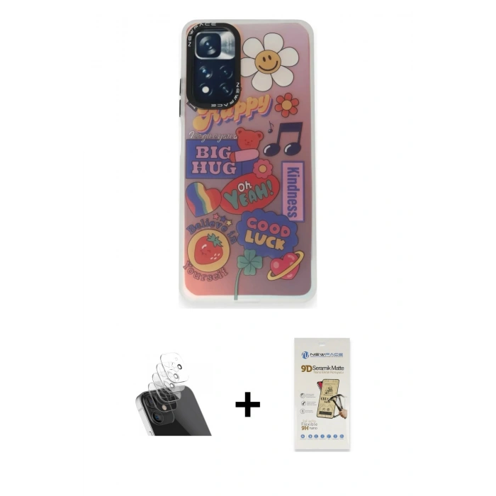 MARSİLYAN™- Redmi Note 11 Pro Kılıf Siluet Çizgi Koleksiyonu - Siyah Mat Seramik Nano Ekran Koruyucu + Kamera Lens Koruma Cam - SF