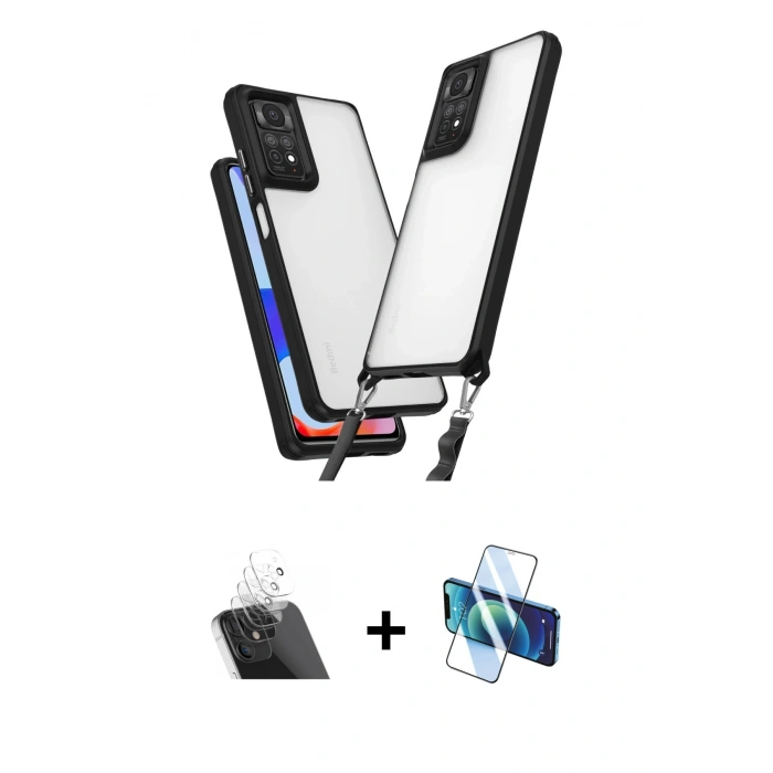 MARSİLYAN™- Redmi Note 11 Pro Kılıf Ufuk Klasik - Siyah 3D Antistatik Cam Ekran Koruyucu + Kamera Lens Koruma Cam - SF