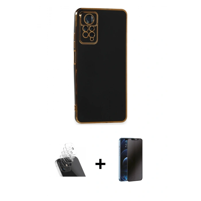 MARSİLYAN™- Redmi Note 11 Pro Kılıf Yankı Serisi - Siyah 3D Antistatik Hayalet Cam Ekran Koruyucu + Kamera Lens Koruma Cam - SF