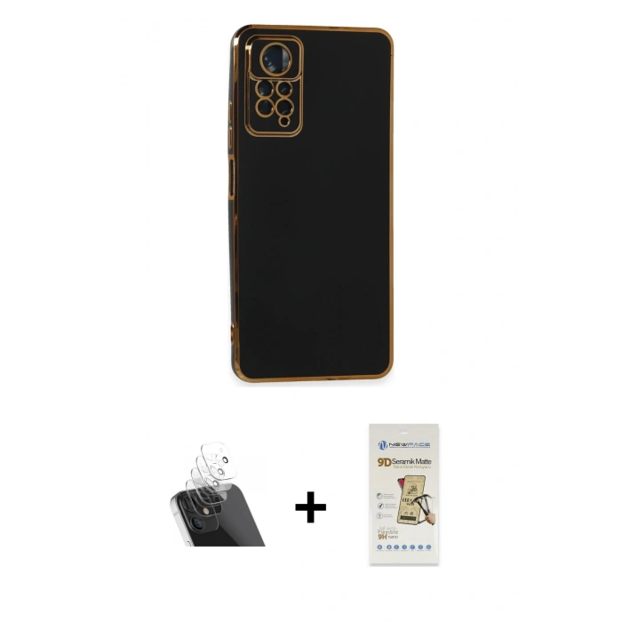 MARSİLYAN™- Redmi Note 11 Pro Kılıf Yankı Serisi - Siyah Mat Seramik Nano Ekran Koruyucu + Kamera Lens Koruma Cam - SF