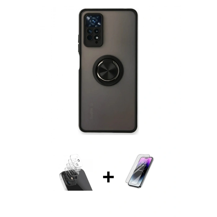 MARSİLYAN™- Redmi Note 11 Pro Kılıf Yörünge Çizgi - Şeffaf Pasifik Cam Ekran Koruyucu + Kamera Lens Koruma Cam - SF