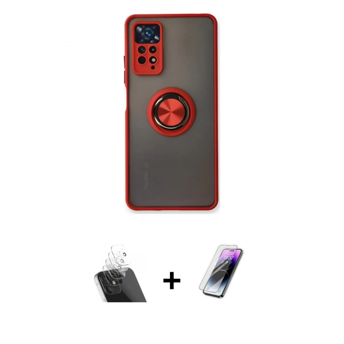 MARSİLYAN™- Redmi Note 11 Pro Kılıf Yörünge Çizgi - Şeffaf Pasifik Cam Ekran Koruyucu + Kamera Lens Koruma Cam - SF