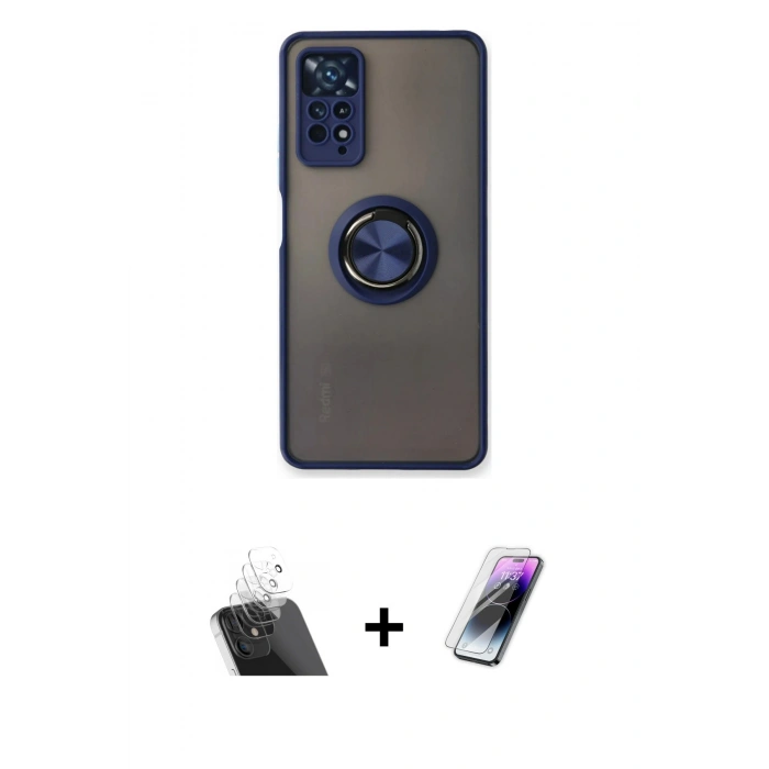MARSİLYAN™- Redmi Note 11 Pro Kılıf Yörünge Çizgi - Şeffaf Pasifik Cam Ekran Koruyucu + Kamera Lens Koruma Cam - SF