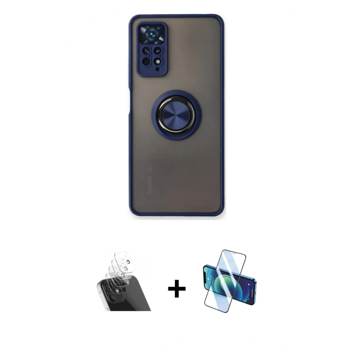 MARSİLYAN™- Redmi Note 11 Pro Kılıf Yörünge Çizgi - Siyah 3D Antistatik Cam Ekran Koruyucu + Şeffaf Kamera Lens Koruma Cam