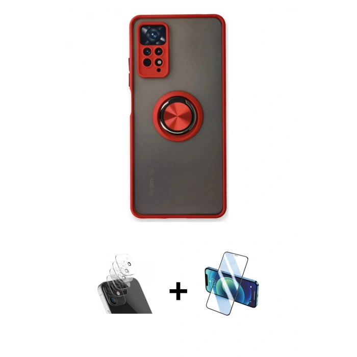 MARSİLYAN™- Redmi Note 11 Pro Kılıf Yörünge Çizgi - Siyah 3D Antistatik Cam Ekran Koruyucu + Şeffaf Kamera Lens Koruma Cam