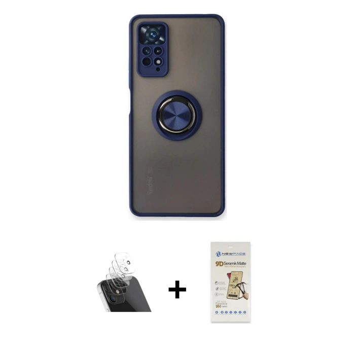 MARSİLYAN™- Redmi Note 11 Pro Kılıf Yörünge Çizgi - Siyah Mat Seramik Nano Ekran Koruyucu + Kamera Lens Koruma Cam - SF
