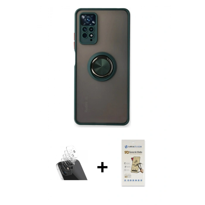 MARSİLYAN™- Redmi Note 11 Pro Kılıf Yörünge Çizgi - Siyah Mat Seramik Nano Ekran Koruyucu + Kamera Lens Koruma Cam - SF