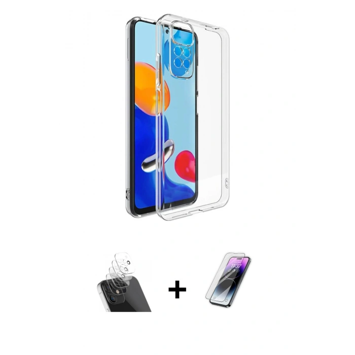 MARSİLYAN™- Redmi Note 11 Pro Kılıf Zirve Doku - Şeffaf Pasifik Cam Ekran Koruyucu + Kamera Lens Koruma Cam - SF
