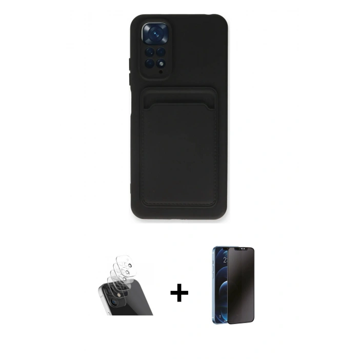 MARSİLYAN™- Redmi Note 11S Kılıf Vadi Çizgi Prime - Siyah 3D Antistatik Hayalet Cam Ekran Koruyucu + Kamera Lens Koruma Cam - SF