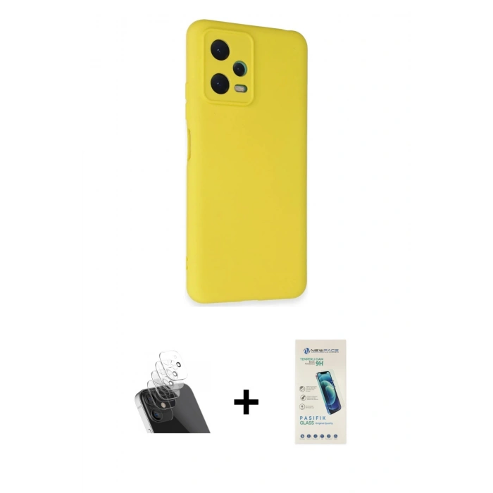 MARSİLYAN™- Redmi Note 12 5G Kılıf Ahenk Serisi - Şeffaf Pasifik Cam Ekran Koruyucu + Kamera Lens Koruma Cam - SF