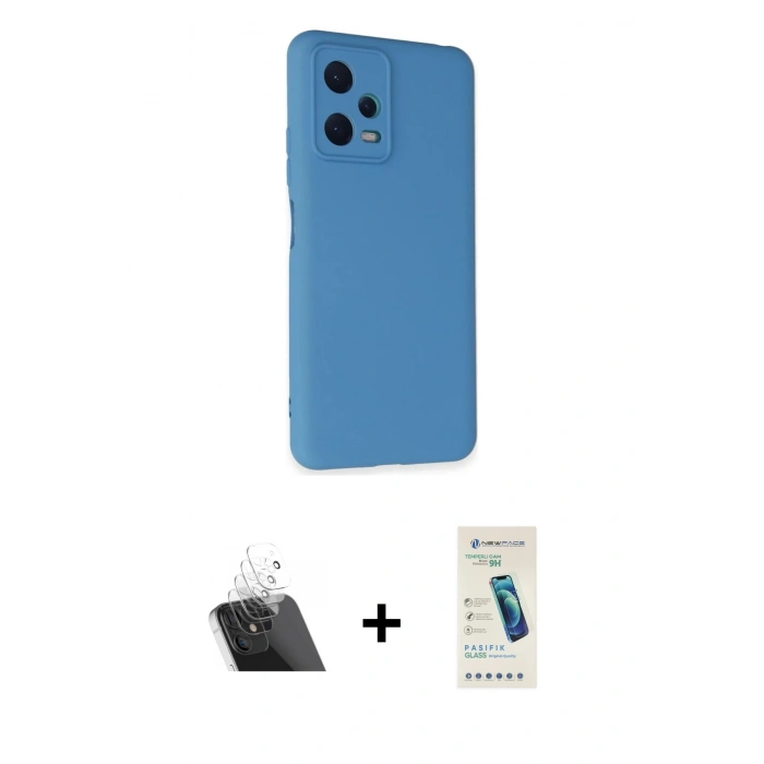 MARSİLYAN™- Redmi Note 12 5G Kılıf Ahenk Serisi - Şeffaf Pasifik Cam Ekran Koruyucu + Kamera Lens Koruma Cam - SF