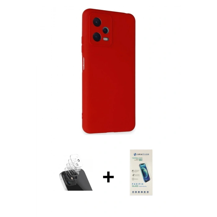 MARSİLYAN™- Redmi Note 12 5G Kılıf Ahenk Serisi - Şeffaf Pasifik Cam Ekran Koruyucu + Kamera Lens Koruma Cam - SF