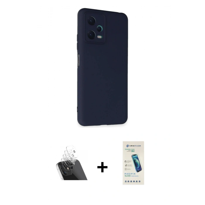 MARSİLYAN™- Redmi Note 12 5G Kılıf Ahenk Serisi - Şeffaf Pasifik Cam Ekran Koruyucu + Kamera Lens Koruma Cam - SF