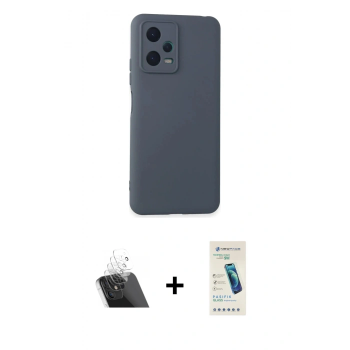 MARSİLYAN™- Redmi Note 12 5G Kılıf Ahenk Serisi - Şeffaf Pasifik Cam Ekran Koruyucu + Kamera Lens Koruma Cam - SF