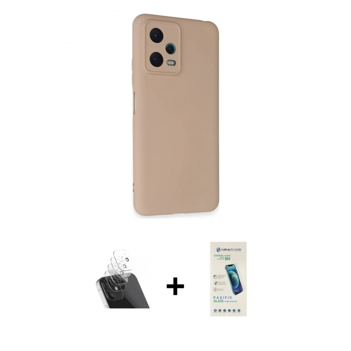 MARSİLYAN™- Redmi Note 12 5G Kılıf Ahenk Serisi - Şeffaf Pasifik Cam Ekran Koruyucu + Kamera Lens Koruma Cam - SF