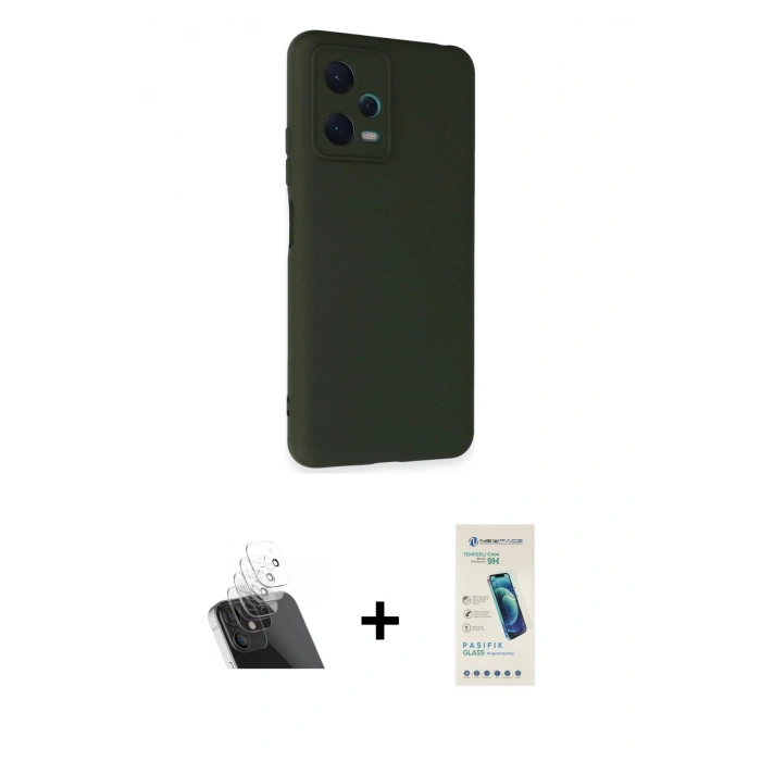 MARSİLYAN™- Redmi Note 12 5G Kılıf Ahenk Serisi - Şeffaf Pasifik Cam Ekran Koruyucu + Kamera Lens Koruma Cam - SF