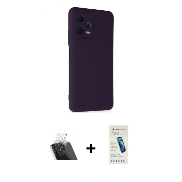 MARSİLYAN™- Redmi Note 12 5G Kılıf Ahenk Serisi - Şeffaf Pasifik Cam Ekran Koruyucu + Kamera Lens Koruma Cam - SF