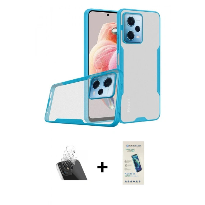 MARSİLYAN™- Redmi Note 12 5G Kılıf Atlas Asil Serisi - Şeffaf Pasifik Cam Ekran Koruyucu + Kamera Lens Koruma Cam - SF