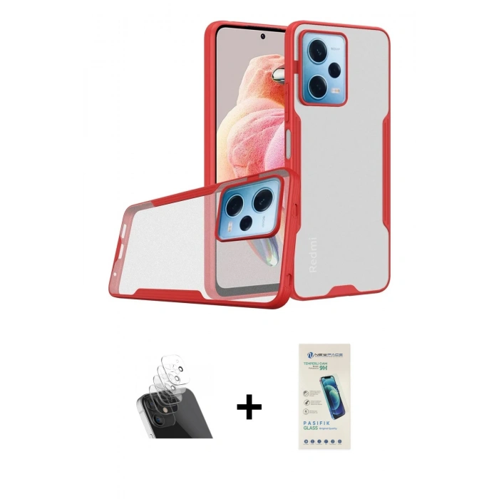 MARSİLYAN™- Redmi Note 12 5G Kılıf Atlas Asil Serisi - Şeffaf Pasifik Cam Ekran Koruyucu + Kamera Lens Koruma Cam - SF