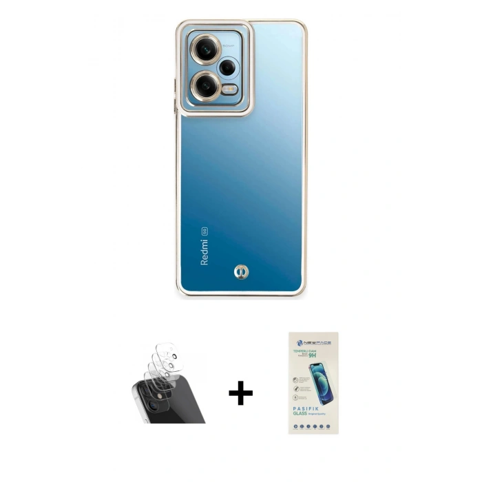 MARSİLYAN™- Redmi Note 12 5G Kılıf Çekirdek Klasik Serisi - Şeffaf Pasifik Cam Ekran Koruyucu + Şeffaf Kamera Lens Koruma Cam