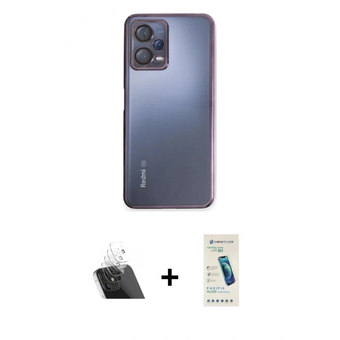 MARSİLYAN™- Redmi Note 12 5G Kılıf Vadi Minimal - Şeffaf Pasifik Cam Ekran Koruyucu + Kamera Lens Koruma Cam - SF