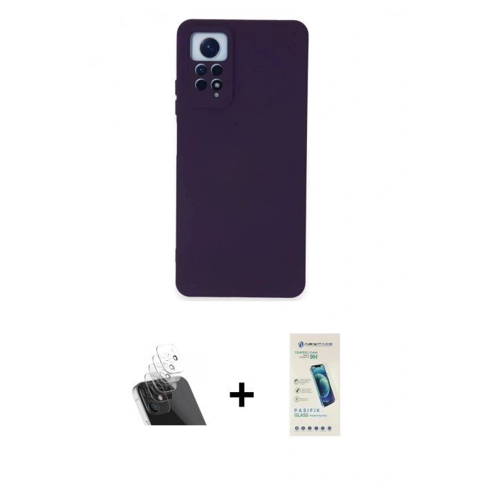 MARSİLYAN™- Redmi Note 12 Pro 4G Kılıf Ahenk Serisi - Şeffaf Pasifik Cam Ekran Koruyucu + Kamera Lens Koruma Cam - SF