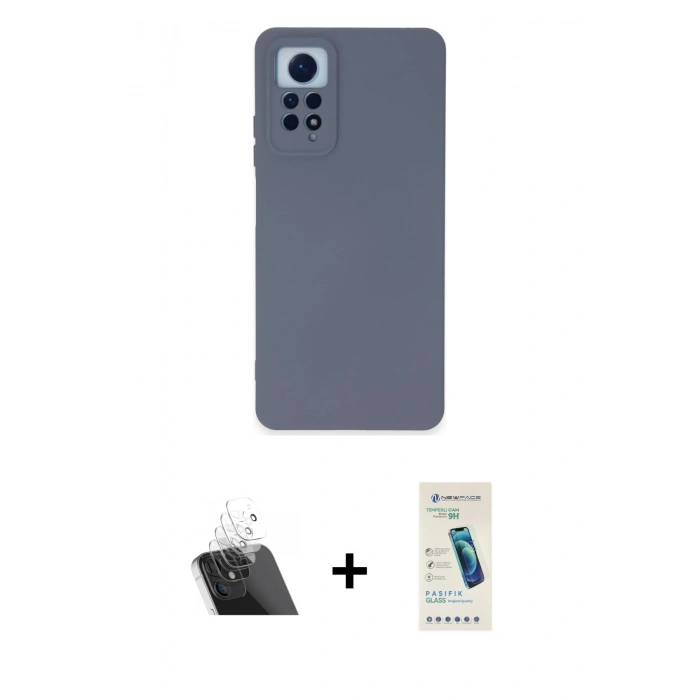 MARSİLYAN™- Redmi Note 12 Pro 4G Kılıf Ahenk Serisi - Şeffaf Pasifik Cam Ekran Koruyucu + Kamera Lens Koruma Cam - SF