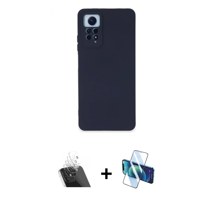 MARSİLYAN™- Redmi Note 12 Pro 4G Kılıf Ahenk Serisi - Siyah 3D Antistatik Cam Ekran Koruyucu + Kamera Lens Koruma Cam - SF