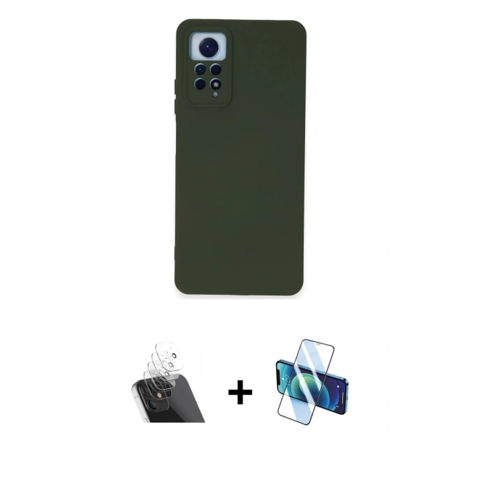 MARSİLYAN™- Redmi Note 12 Pro 4G Kılıf Ahenk Serisi - Siyah 3D Antistatik Cam Ekran Koruyucu + Kamera Lens Koruma Cam - SF