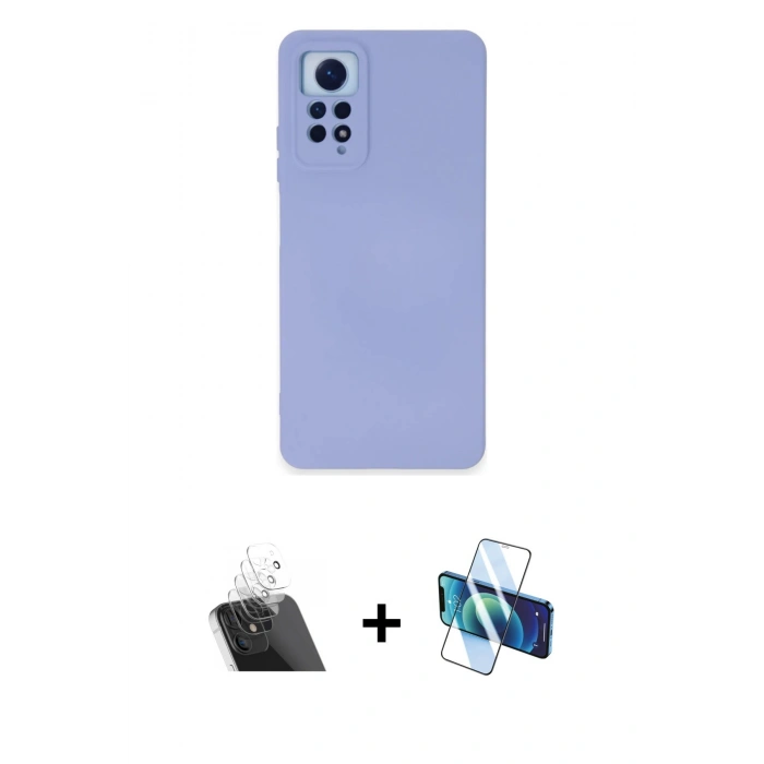 MARSİLYAN™- Redmi Note 12 Pro 4G Kılıf Ahenk Serisi - Siyah 3D Antistatik Cam Ekran Koruyucu + Şeffaf Kamera Lens Koruma Cam