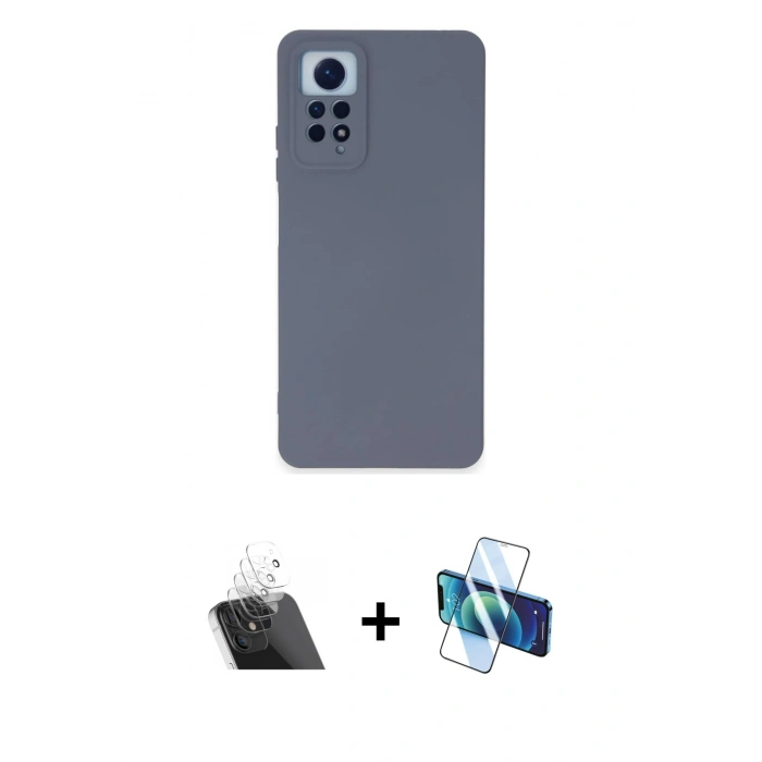 MARSİLYAN™- Redmi Note 12 Pro 4G Kılıf Ahenk Serisi - Siyah 3D Antistatik Cam Ekran Koruyucu + Şeffaf Kamera Lens Koruma Cam