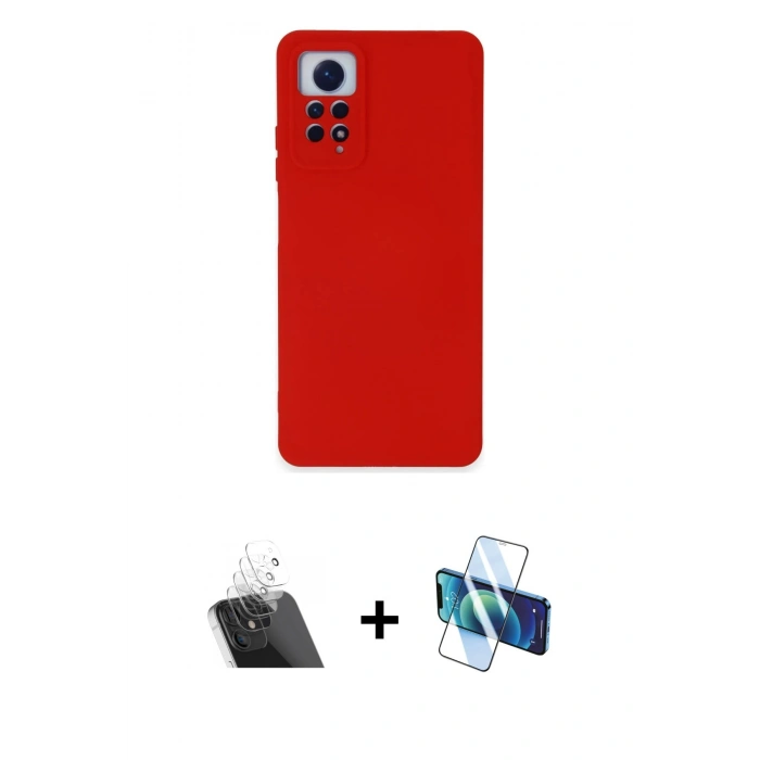 MARSİLYAN™- Redmi Note 12 Pro 4G Kılıf Ahenk Serisi - Siyah 3D Antistatik Cam Ekran Koruyucu + Şeffaf Kamera Lens Koruma Cam