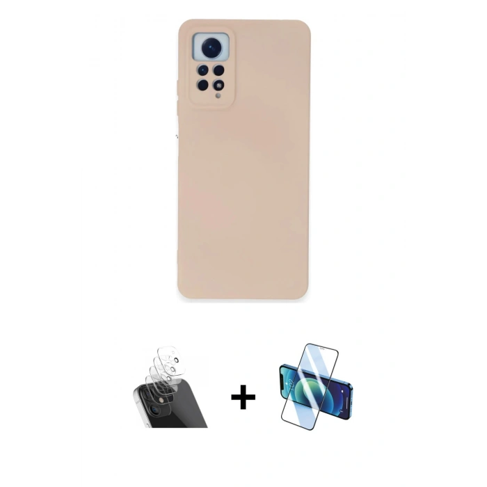 MARSİLYAN™- Redmi Note 12 Pro 4G Kılıf Ahenk Serisi - Siyah 3D Antistatik Cam Ekran Koruyucu + Şeffaf Kamera Lens Koruma Cam