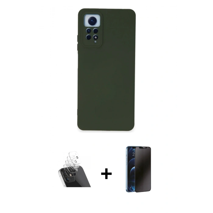 MARSİLYAN™- Redmi Note 12 Pro 4G Kılıf Ahenk Serisi - Siyah 3D Antistatik Hayalet Cam Ekran Koruyucu + Kamera Lens Koruma Cam - SF