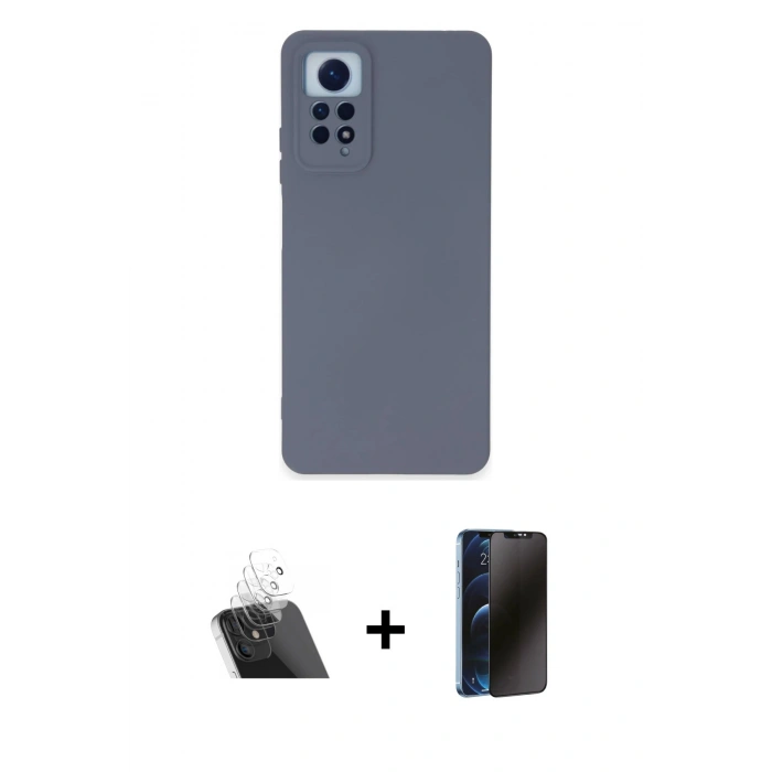 MARSİLYAN™- Redmi Note 12 Pro 4G Kılıf Ahenk Serisi - Siyah 3D Antistatik Hayalet Cam Ekran Koruyucu + Kamera Lens Koruma Cam - SF