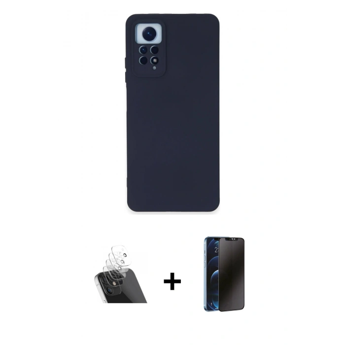MARSİLYAN™- Redmi Note 12 Pro 4G Kılıf Ahenk Serisi - Siyah 3D Antistatik Hayalet Cam Ekran Koruyucu + Kamera Lens Koruma Cam - SF
