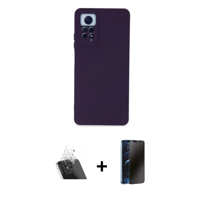 MARSİLYAN™- Redmi Note 12 Pro 4G Kılıf Ahenk Serisi - Siyah 3D Antistatik Hayalet Cam Ekran Koruyucu + Kamera Lens Koruma Cam - SF