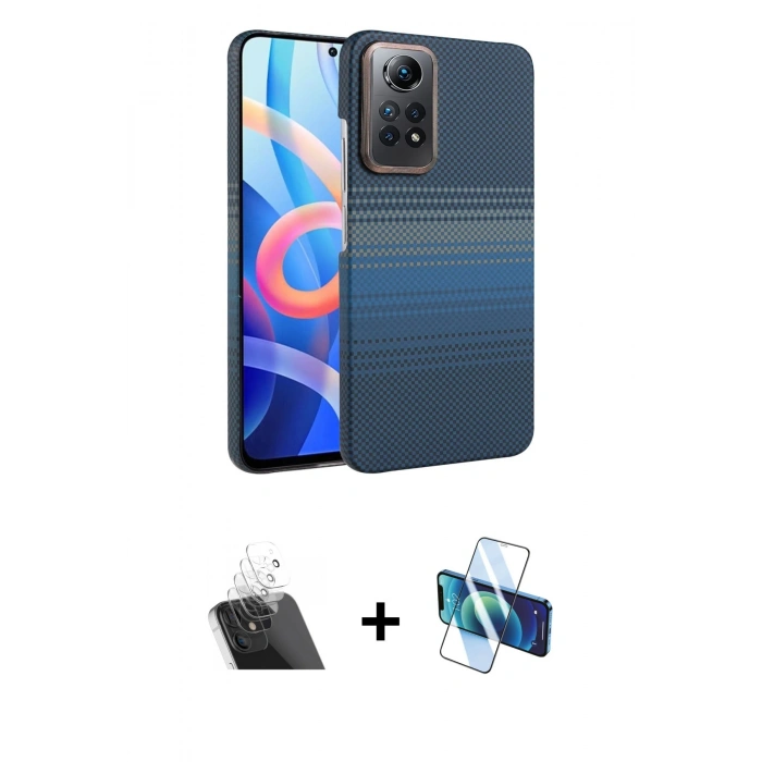 MARSİLYAN™- Redmi Note 12 Pro 4G Kılıf Doruk Serisi - Siyah 3D Antistatik Seramik Nano Ekran Koruyucu + Kamera Lens Koruma Cam - SF