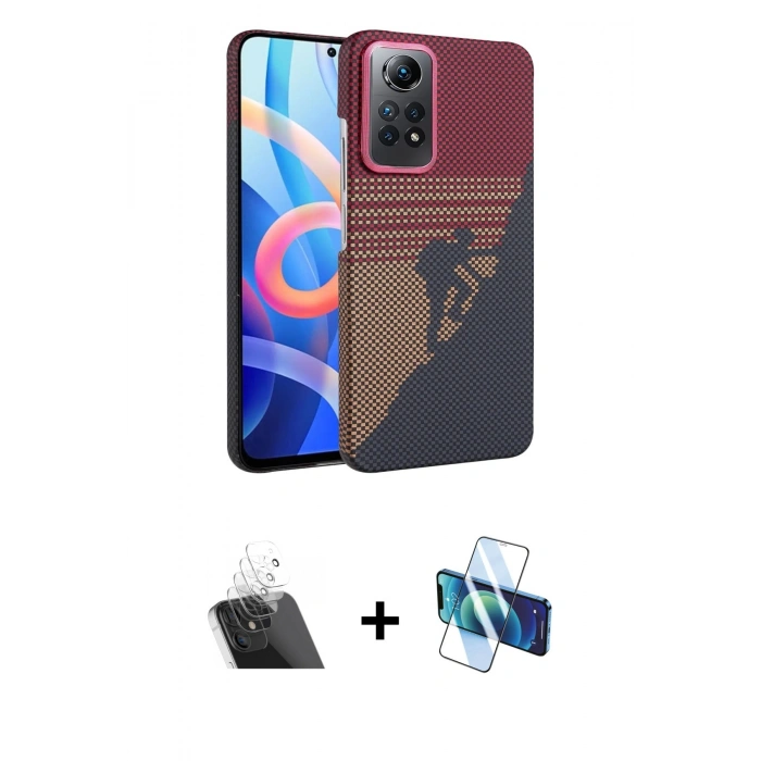 MARSİLYAN™- Redmi Note 12 Pro 4G Kılıf Doruk Serisi - Siyah 3D Antistatik Seramik Nano Ekran Koruyucu + Kamera Lens Koruma Cam - SF