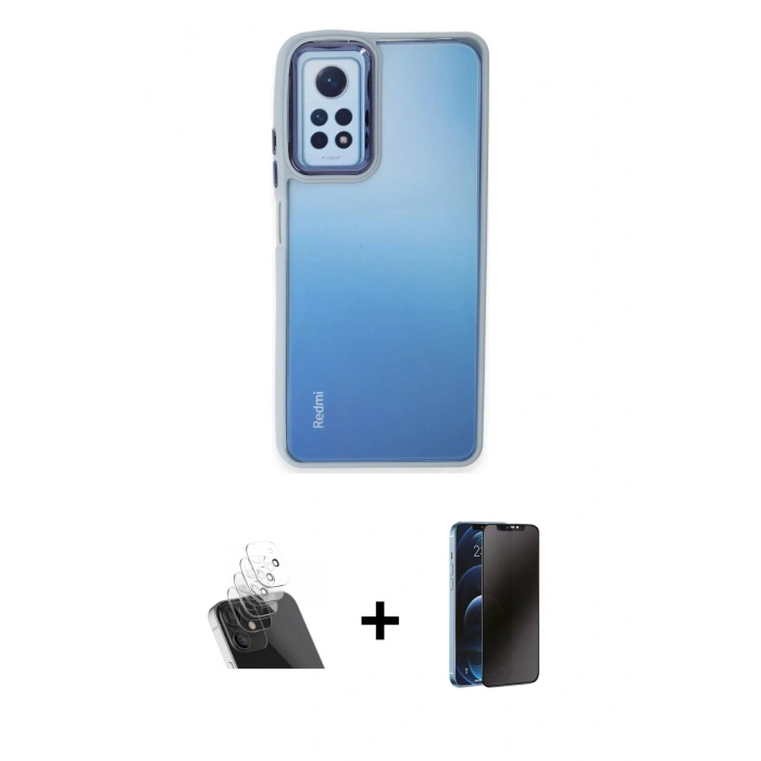 MARSİLYAN™- Redmi Note 12 Pro 4G Kılıf Eksen Doku Prime - Siyah 3D Antistatik Hayalet Cam Ekran Koruyucu + Kamera Lens Koruma Cam - SF