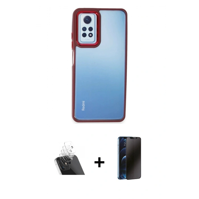 MARSİLYAN™- Redmi Note 12 Pro 4G Kılıf Eksen Doku Prime - Siyah 3D Antistatik Hayalet Cam Ekran Koruyucu + Kamera Lens Koruma Cam - SF