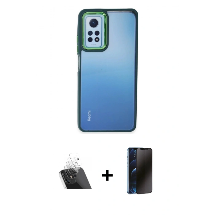 MARSİLYAN™- Redmi Note 12 Pro 4G Kılıf Eksen Doku Prime - Siyah 3D Antistatik Hayalet Cam Ekran Koruyucu + Kamera Lens Koruma Cam - SF