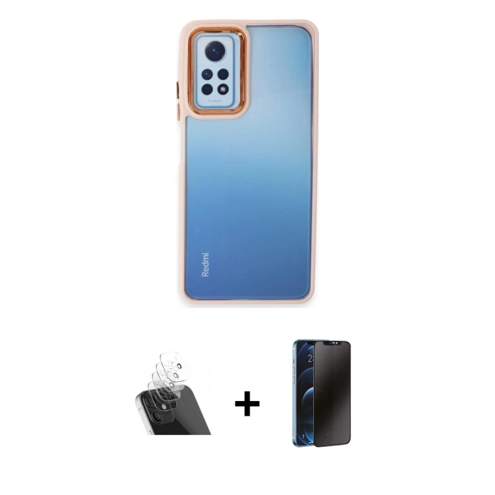MARSİLYAN™- Redmi Note 12 Pro 4G Kılıf Eksen Doku Prime - Siyah 3D Antistatik Hayalet Cam Ekran Koruyucu + Kamera Lens Koruma Cam - SF