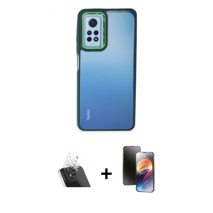 MARSİLYAN™- Redmi Note 12 Pro 4G Kılıf Eksen Doku Prime - Siyah 3D Antistatik Mat Seramik Nano Ekran Koruyucu + Şeffaf Kamera Lens Koruma Cam