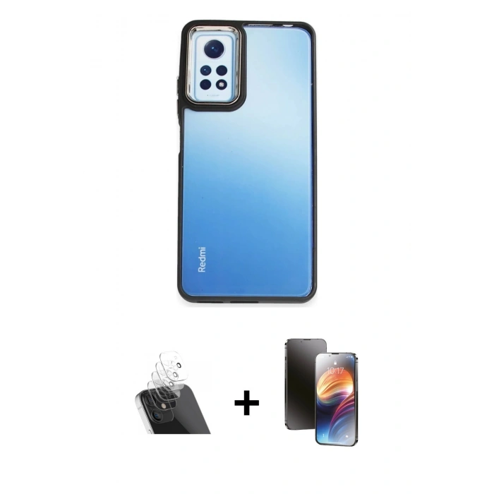 MARSİLYAN™- Redmi Note 12 Pro 4G Kılıf Eksen Doku Prime - Siyah 3D Antistatik Mat Seramik Nano Ekran Koruyucu + Şeffaf Kamera Lens Koruma Cam